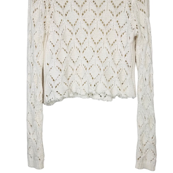 Loft Geo Pointelle Knit Crochet Dristressed Chewed Hem Sweater - Picture 6 of 10